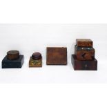 Quantity of assorted boxes including a rectangular jewellery box, the hinged cover with ink