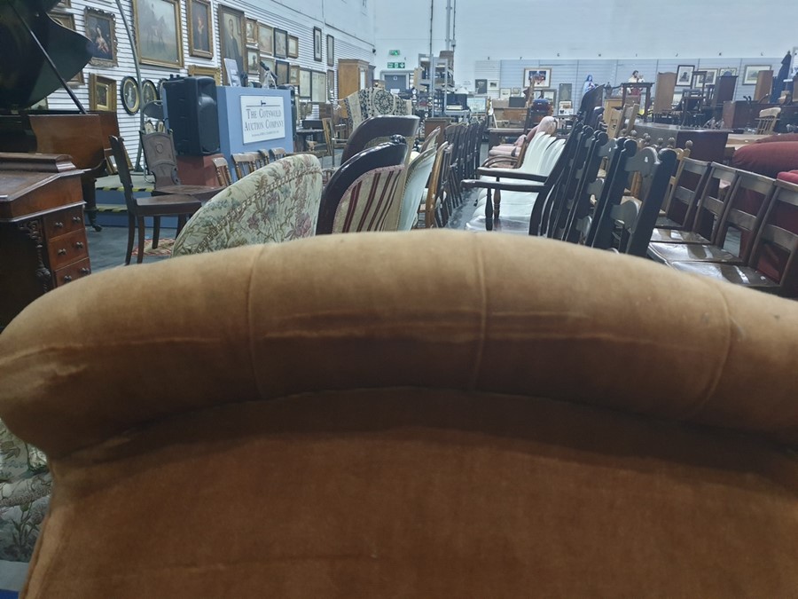 Late Victorian low armchair in a brown button-back - Image 8 of 9