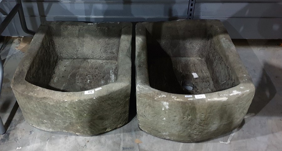 Pair of antique stone troughs, d - end, 54 and 57