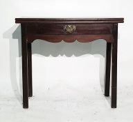 19th century mahogany tea table, the fold-out top above single drawer, raised upon chamfered