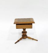 19th century boxwood and parquetry inlaid miniature games table with chequerboard lift-up lid and