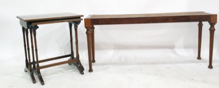 Late 19th century rosewood-framed cane-seated window seat, the rectangular top supported by four