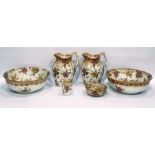 Victorian pottery bedroom wash set by A Dunn of Birmingham, comprising a pair of ewer and bowls, a