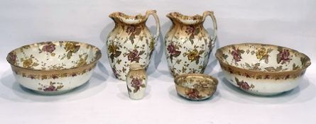 Victorian pottery bedroom wash set by A Dunn of Birmingham, comprising a pair of ewer and bowls, a