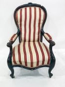 19th century mahogany-framed salon chair with carved top rail, upholstered seat and back, serpentine