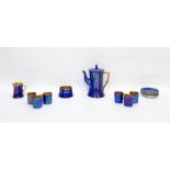 Carltonware coffee set decorated in blue lustre, w