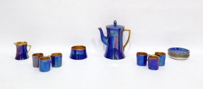 Carltonware coffee set decorated in blue lustre, w