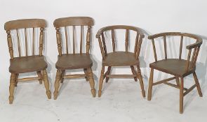Set of six child's elm-seated stickback chairs on