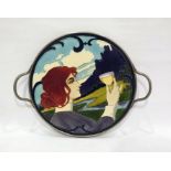 Art Nouveau pottery tea tray, the central circular