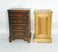 20th century single door pine pot cupboard, a 20th century yew chest of four drawers to bracket feet