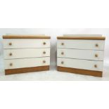 Pair of oak topped three-drawer chests to plinth bases, 76cm x 69cm (2)