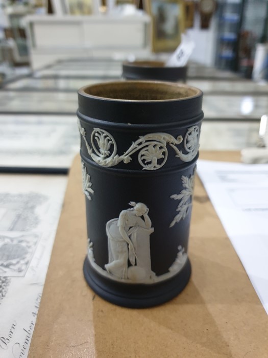 Pair of Wedgwood black basalt cylindrical spill va - Image 8 of 14