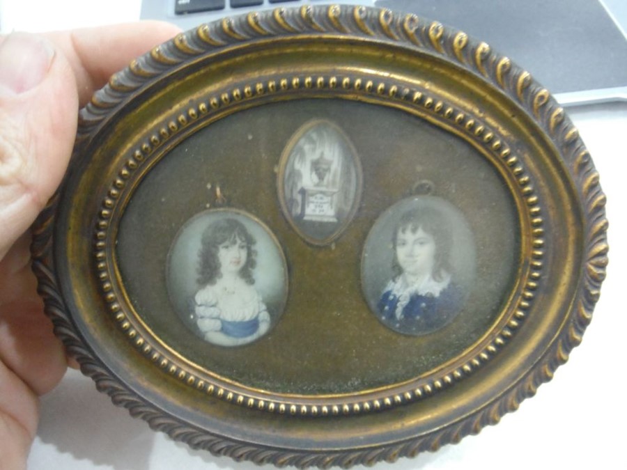 19th century oval framed set of three miniatures, - Image 2 of 8