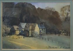 Michael G Edwards Watercolour drawing Barns and cottage, 13cm x 19cm approx Pen and ink  Abstract