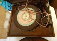 HMV electric gramophone with bakelite arm, in polished mahogany case