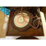 HMV electric gramophone with bakelite arm, in polished mahogany case