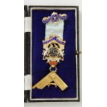 Galway Lodge silver gilt and enamel medal with protractor pendant, the clasp embossed 'Vicesimus
