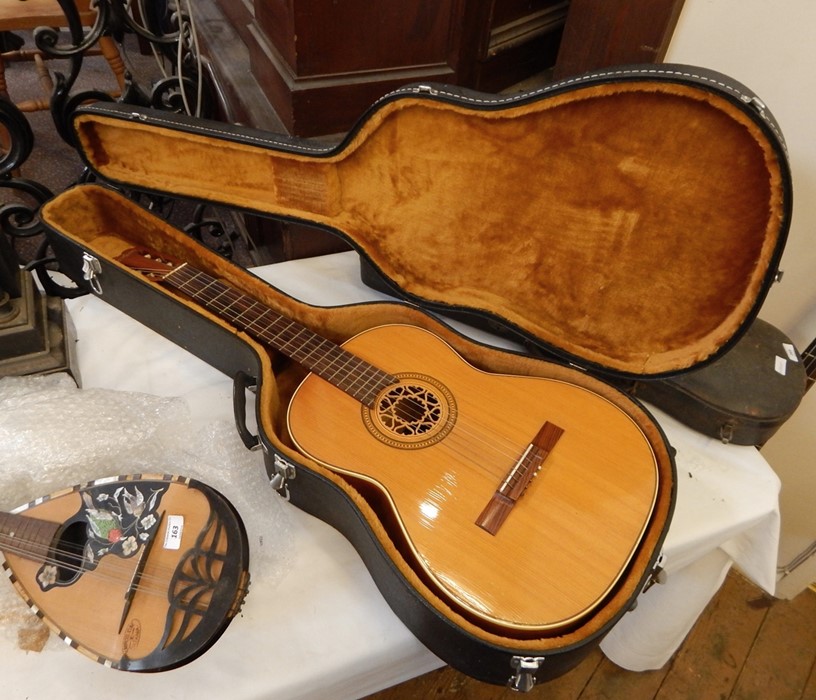 Hagstrom Isabella six-string classical guitar made in Sweden, in hard case  and a folding footstool
