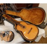 Hagstrom Isabella six-string classical guitar made in Sweden, in hard case  and a folding footstool