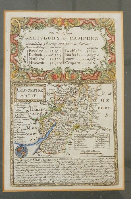The Road from Salisbury to Camden with map of Gloucestershire and a reverse of Wiltshire with the