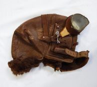 WWI Royal Flying Corp MKI flying helmet, short pattern, soft brown leather, having ear holes,