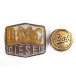 Brass Fiat screw-thread filler cap and a BMC Diesel badge