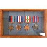 WWII group of four in mahogany case,WWI war medal and Victory medal named to " 32782 Pte. W