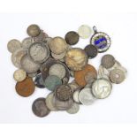 1672 Charles II crown, 1895 half crown, bag of foreign silver plus other assorted coins (1 box)