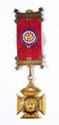 9ct gold and enamel Royal Antediluvian Order of Buffaloes medal, the buffalo with ruby cabochon