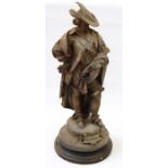 Spelter figure, marked 'Al Tor Rosa', raised on a turned base