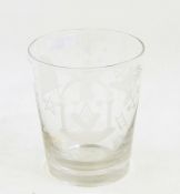 Possibly 19th century masonic toasting glass with etched design featuring assorted masonic symbols