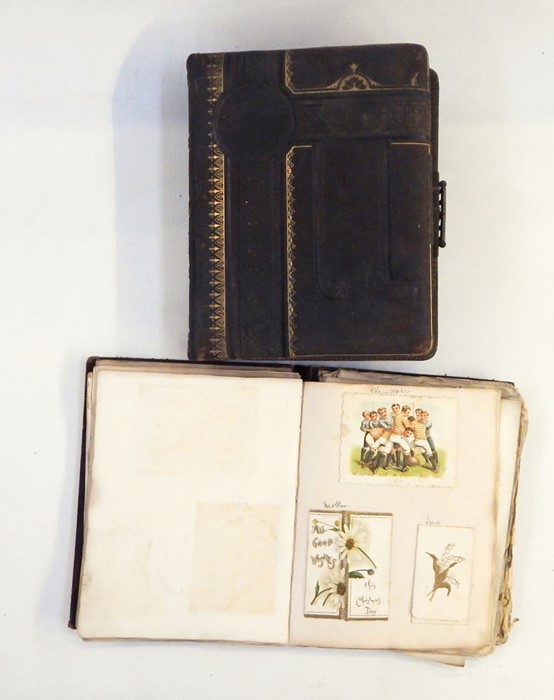 Brown leather bound Victorian scrap album and one further mainly antique photograph album (2)