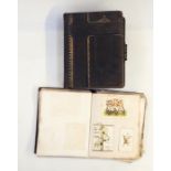 Brown leather bound Victorian scrap album and one further mainly antique photograph album (2)