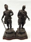 Pair of spelter figures of warriors, raised on plinth bases (2)
