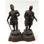 Pair of spelter figures of warriors, raised on plinth bases (2)