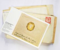 Two boxes of mint and used GB stamps in envelopes, phosphorous graphites, etc