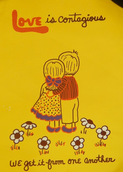 1970's colour print 'Keep on Truckin' and 'Love is ... Contagious'