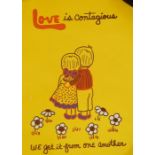 1970's colour print 'Keep on Truckin' and 'Love is ... Contagious'