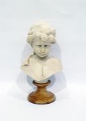 Resin bust on socle base, of child, 35cm