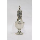 Silver sugar caster by Henry Matthews, Birmingham 1920, of panelled octagonal form on pedestal foot,