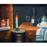 A Warner  Oil on canvas  Still life with wine glas