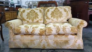 Duresta three seater sofa in pale gold foliate upholstery