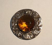 Scottish silver circular brooch set with circular citrine, maker's 'RA', 4.5cm diameter