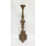 Altar candlestick in the 17th century Italian manner, turned and carved column to a tapered block