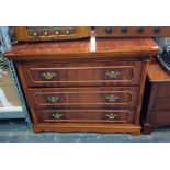 20th century mahogany chest of drawers, the rectangular top above three drawers flanked by