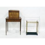 Tubular brass and iron umbrella stickstand, a mahogany and chessboard-top side table, a white