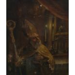Possibly 19th century school  Oil on panel  Study of bishop wearing mitre and cloak, bearing crosier