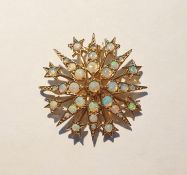 9ct gold and opal star-pattern brooch, eight-point