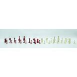 Red stained and plain bone chess set