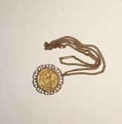 Victorian gold sovereign, 1897, mounted as a penda